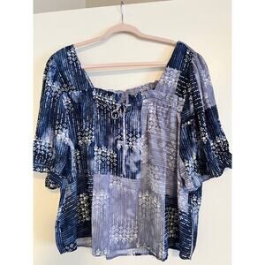 Zac & Rachel - Blue Floral Peasant Blouse (Size 1x)